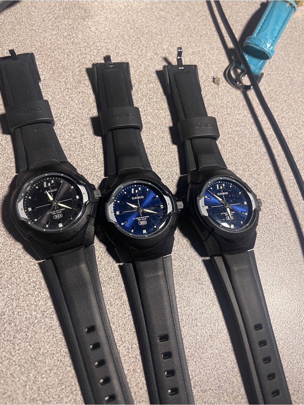 Casio Men’s Black Strap Watch with Blue and Black Dials Lot of 3 non working